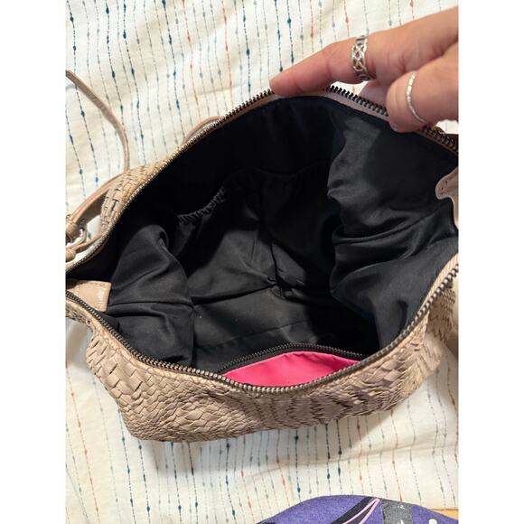 Elliott Luca Taupe Nude Woven Leather Hobo Medium Shoulder Bag Purse - Picture 6 of 8